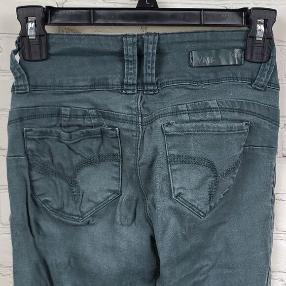 YMI Mid-Rise Distressed Wanna Bigger Butt Army Green Jeans Ripped Jegging - Picture 6 of 8